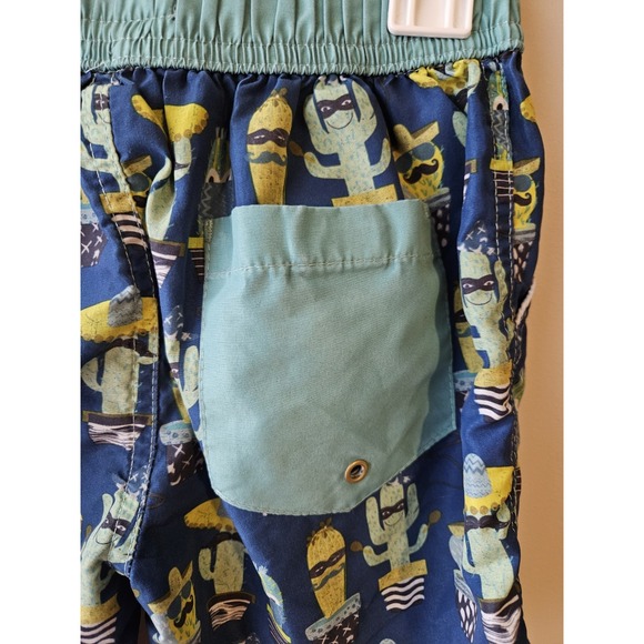 Andy & Evan Boys 4T Swim Trunks Blue Cactus Print Elastic Waist NO Drawstring - Picture 5 of 8